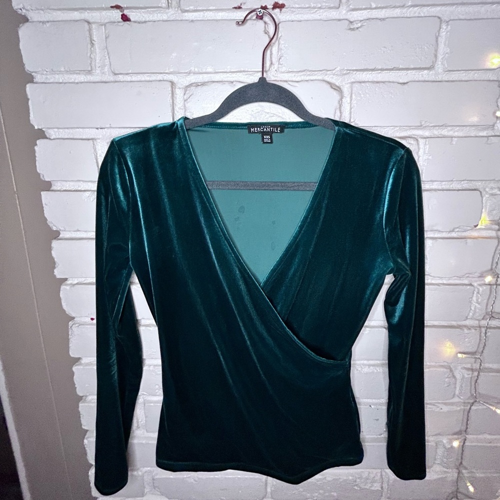 Emerald Green Velvet Mercantile J Crew Long Sleeve Top